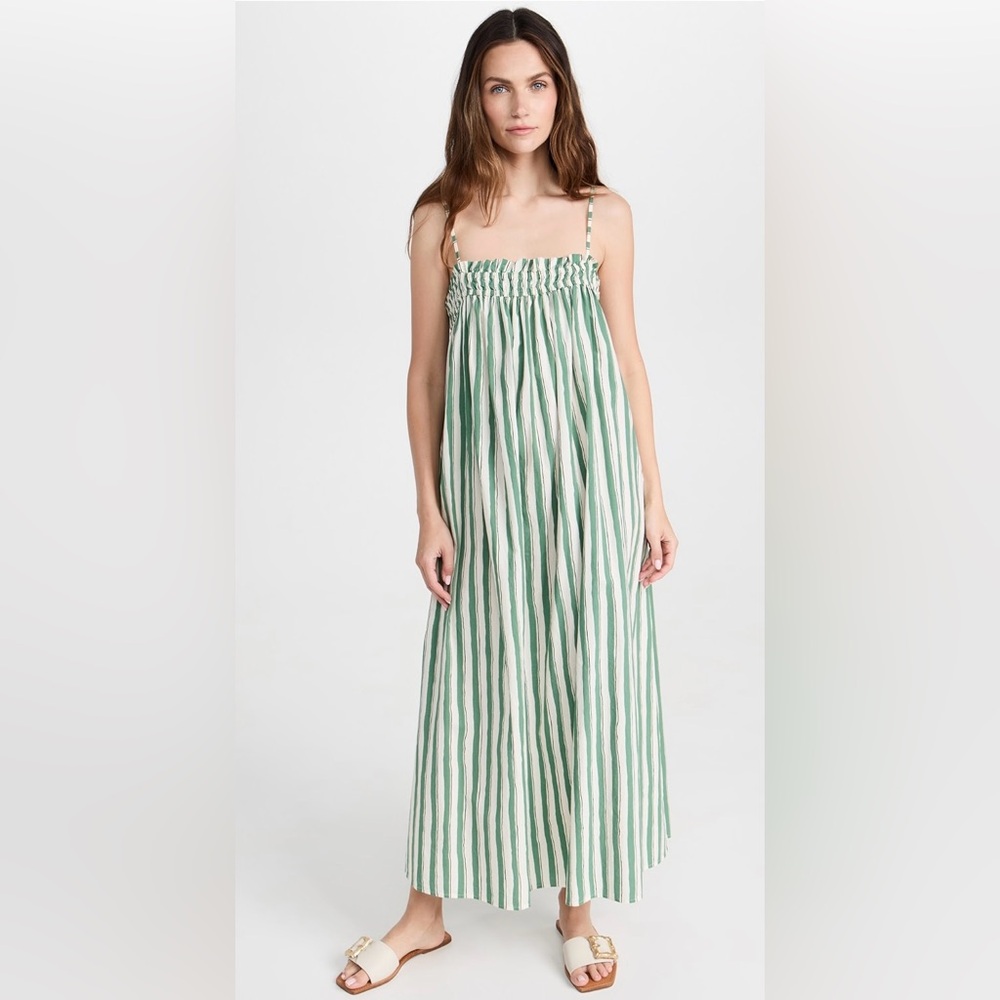 Madewell Green and White Striped Midi Sundress